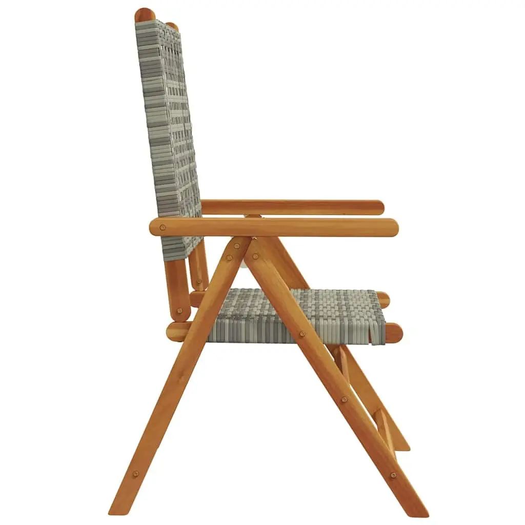Outdoor Garden Chairs Reclining Foldable 2 Piece Grey Acacia Wood PE Rattan