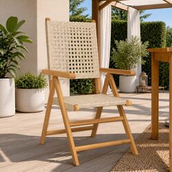 Outdoor Garden Chairs 2 pcs Beige Acacia Wood PE Rattan Reclining Folding
