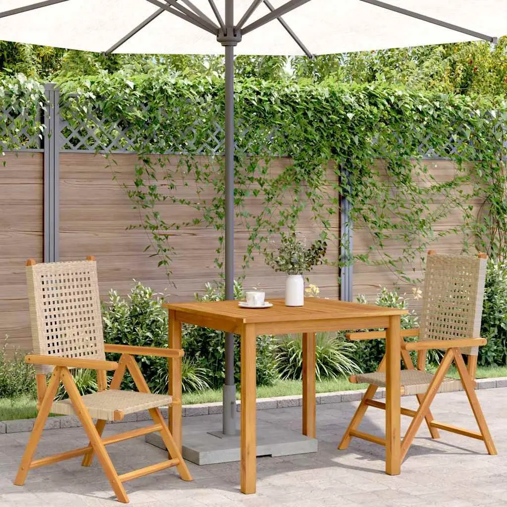 Reclining Folding Garden Chairs 2 Piece Beige Acacia Wood PE Rattan Outdoor
