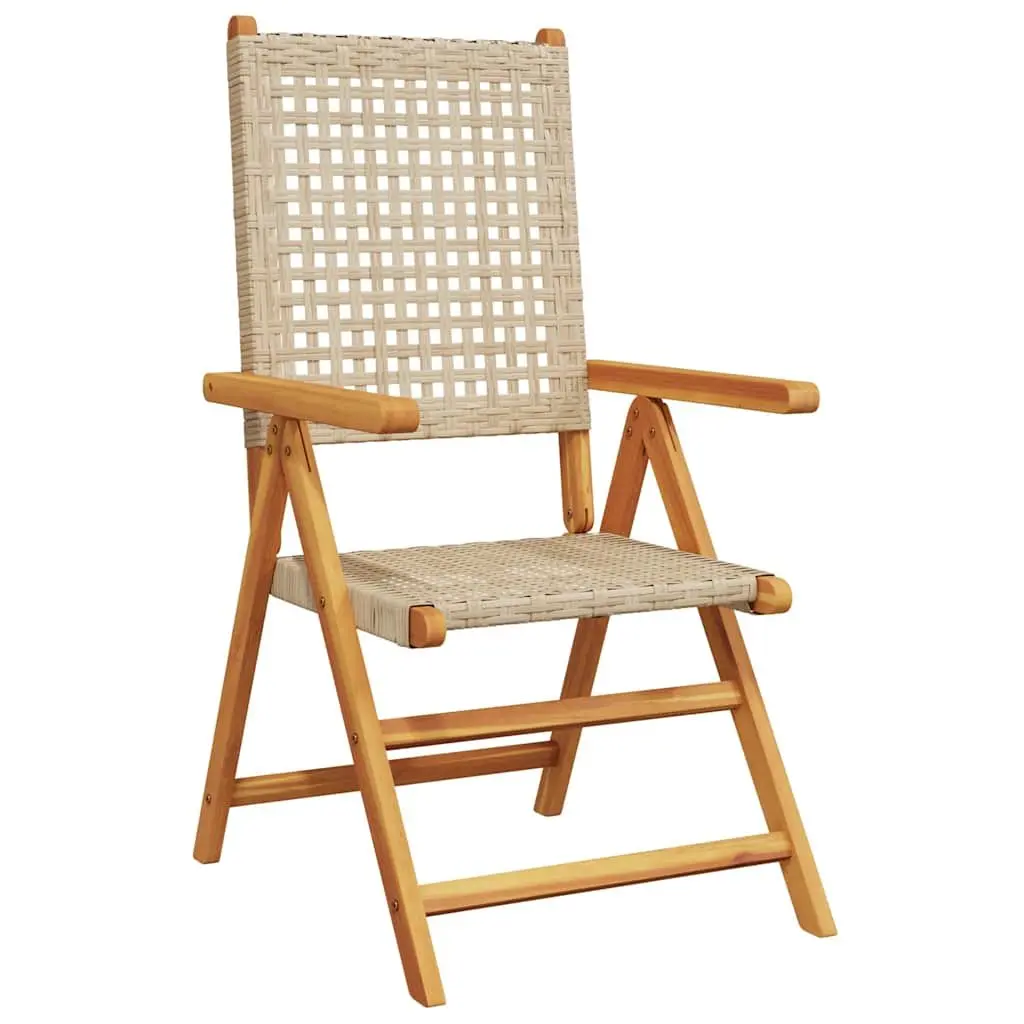 Reclining Folding Garden Chairs 2 Piece Beige Acacia Wood PE Rattan Outdoor