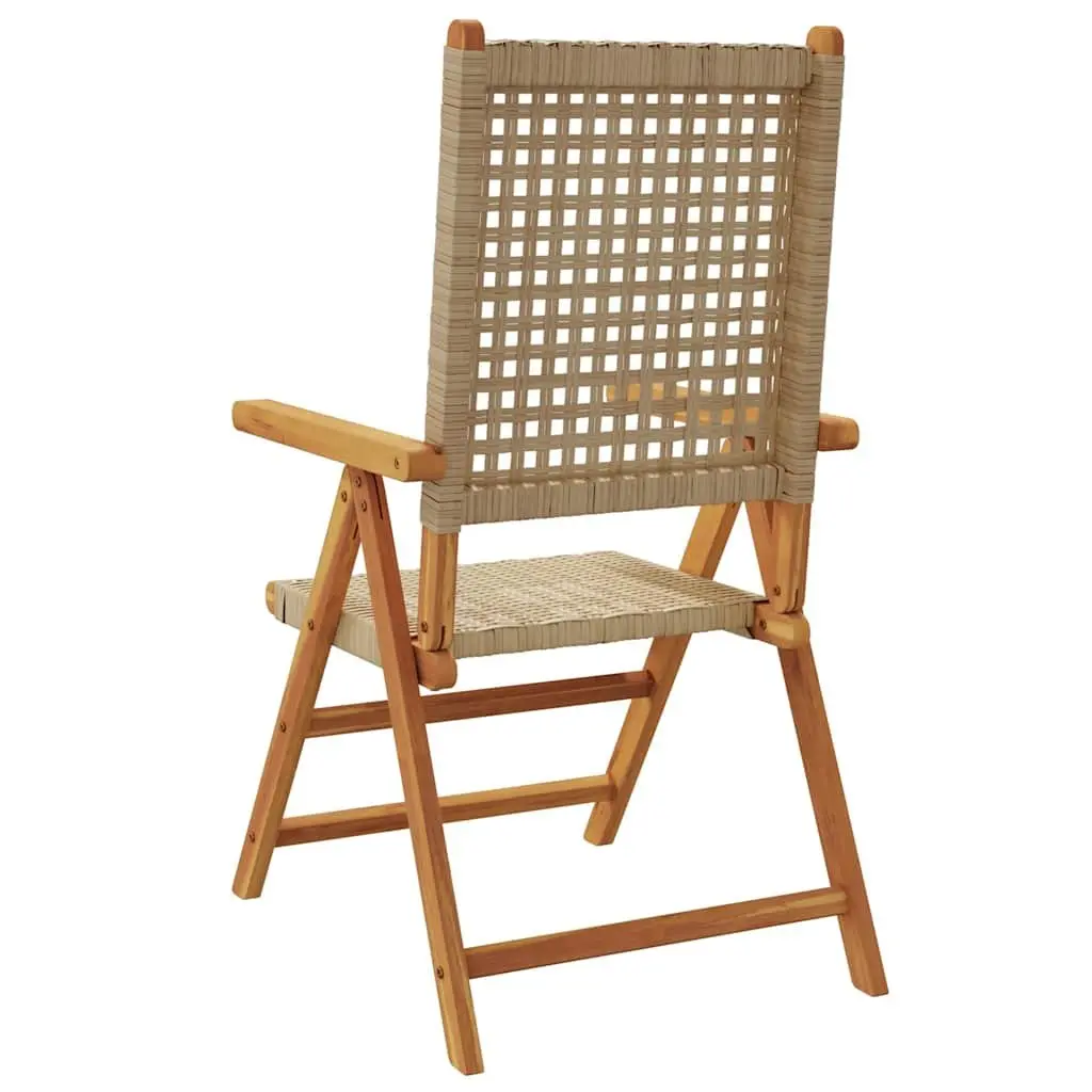 Reclining Folding Garden Chairs 2 Piece Beige Acacia Wood PE Rattan Outdoor