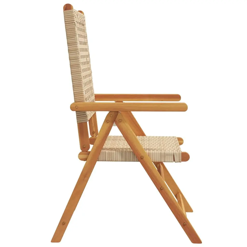 Reclining Folding Garden Chairs 2 Piece Beige Acacia Wood PE Rattan Outdoor