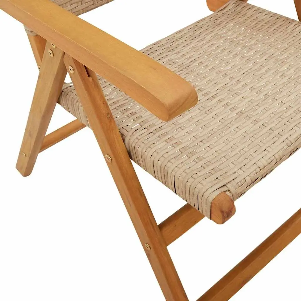 Reclining Folding Garden Chairs 2 Piece Beige Acacia Wood PE Rattan Outdoor
