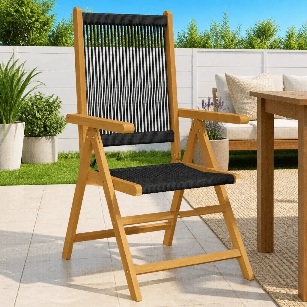 Outdoor Garden Chairs Reclining Foldable 2 Pieces Black