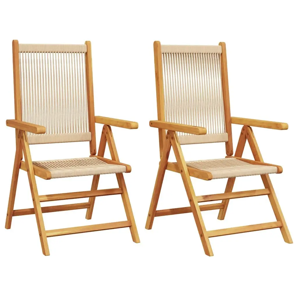 Foldable Reclining Garden Chairs 2 Pcs Acacia Wood Beige Outdoor Seating
