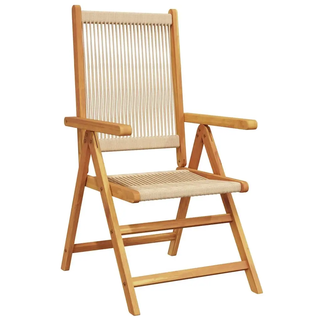 Foldable Reclining Garden Chairs 2 Pcs Acacia Wood Beige Outdoor Seating