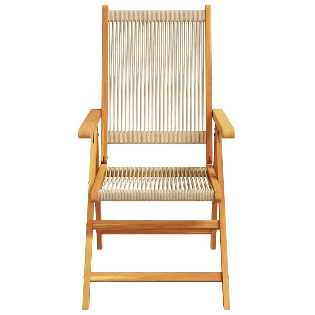 Foldable Reclining Garden Chairs 2 Pcs Acacia Wood Beige Outdoor Seating