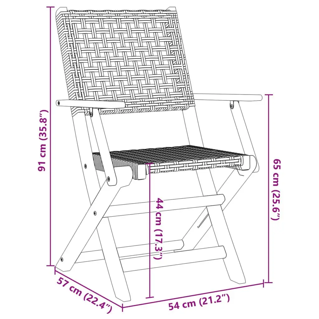 Outdoor Garden Chairs 2 pcs Foldable Grey Acacia Wood Poly Rattan Patio Seating