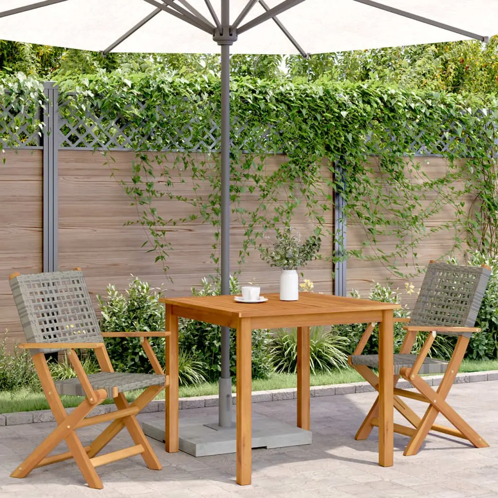 Outdoor Garden Chairs 2 pcs Foldable Grey Acacia Wood Poly Rattan Patio Seating