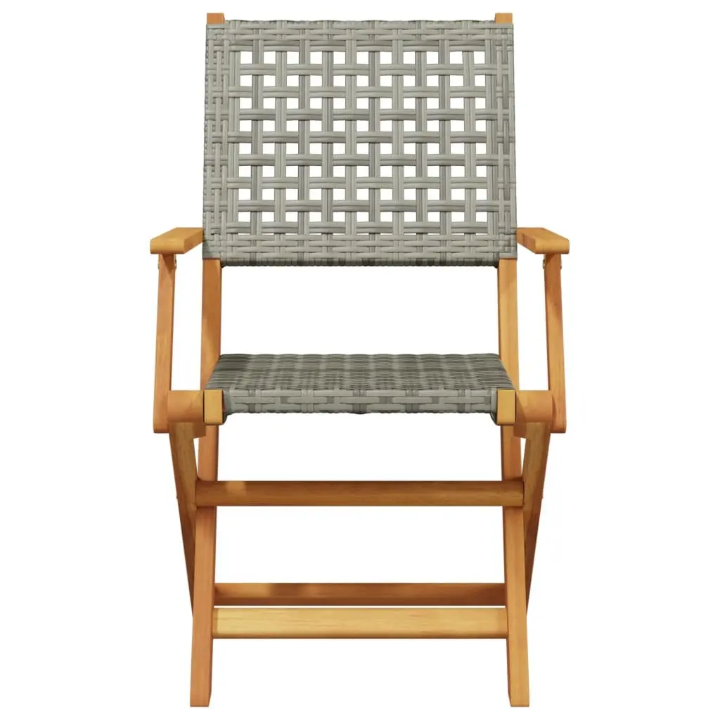 Outdoor Garden Chairs 2 pcs Foldable Grey Acacia Wood Poly Rattan Patio Seating