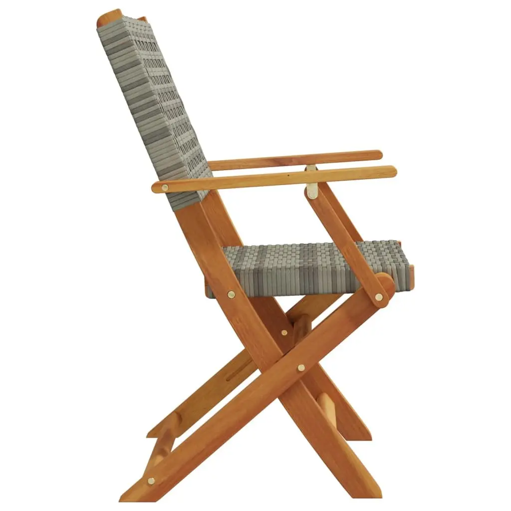 Outdoor Garden Chairs 2 pcs Foldable Grey Acacia Wood Poly Rattan Patio Seating