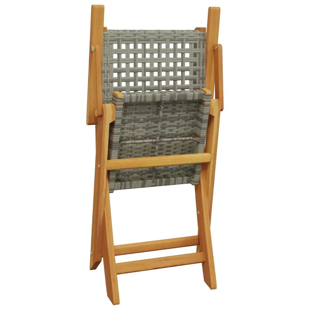 Outdoor Garden Chairs 2 pcs Foldable Grey Acacia Wood Poly Rattan Patio Seating