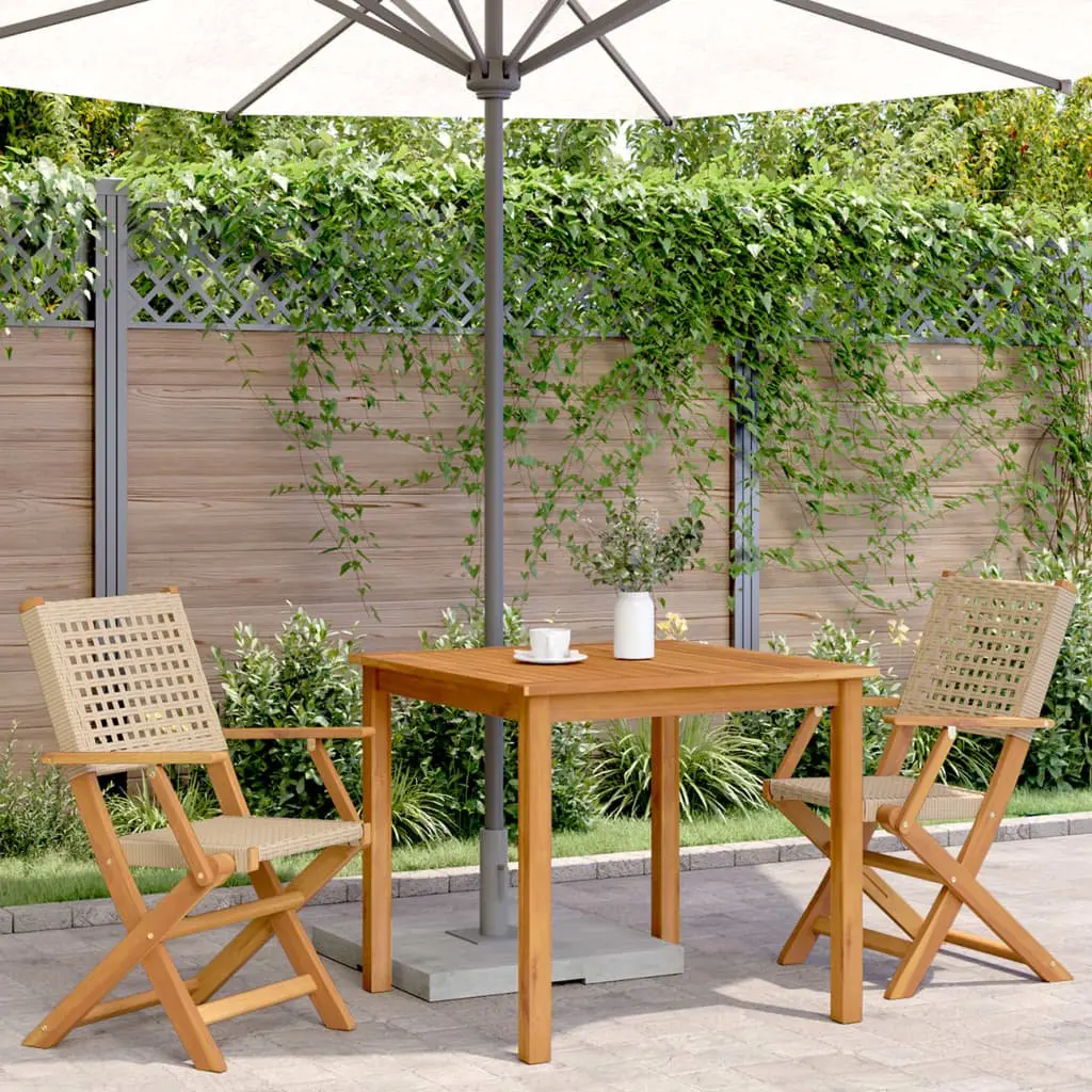 Outdoor Chairs Foldable Garden Seating 2 pcs Beige Acacia Wood Poly Rattan