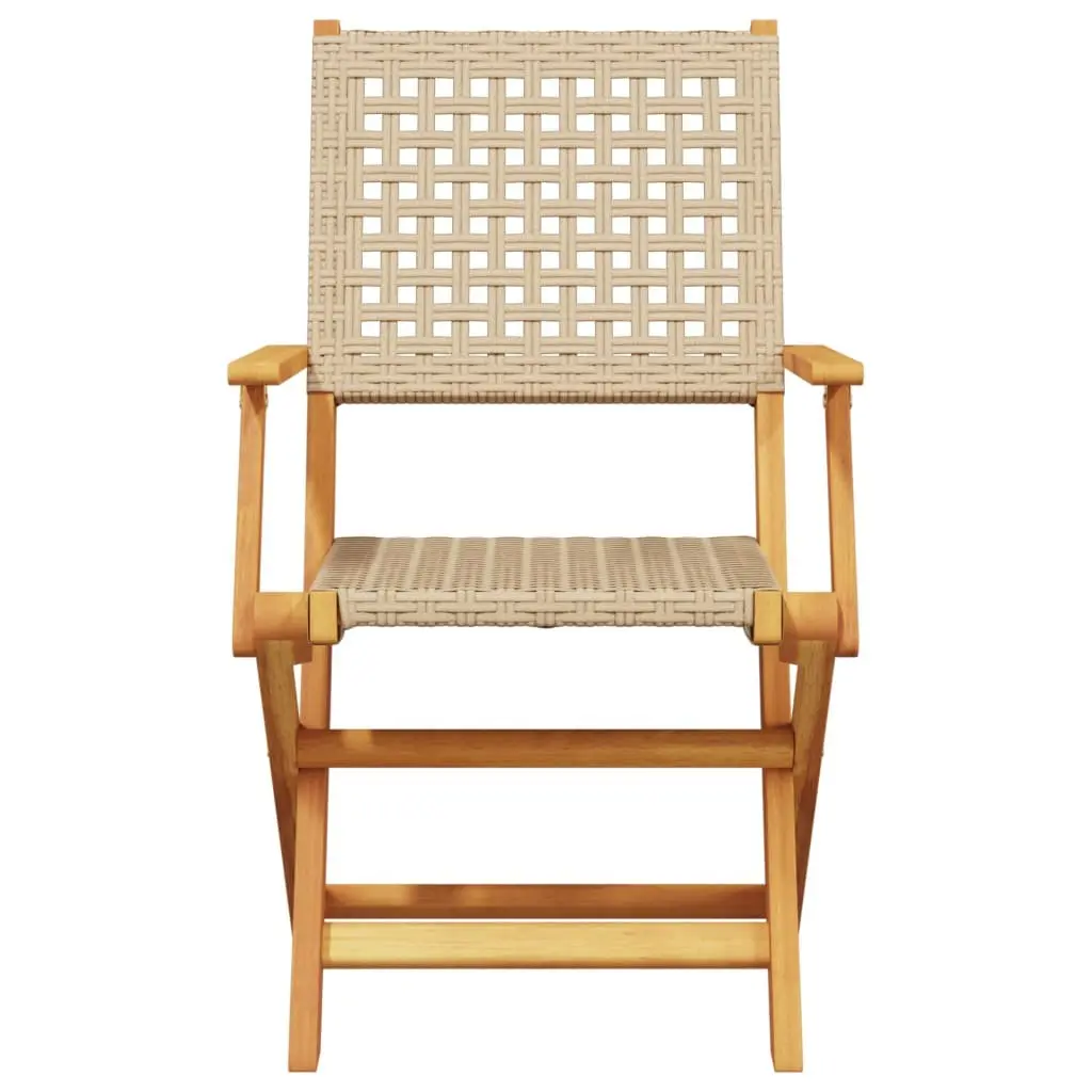 Outdoor Chairs Foldable Garden Seating 2 pcs Beige Acacia Wood Poly Rattan