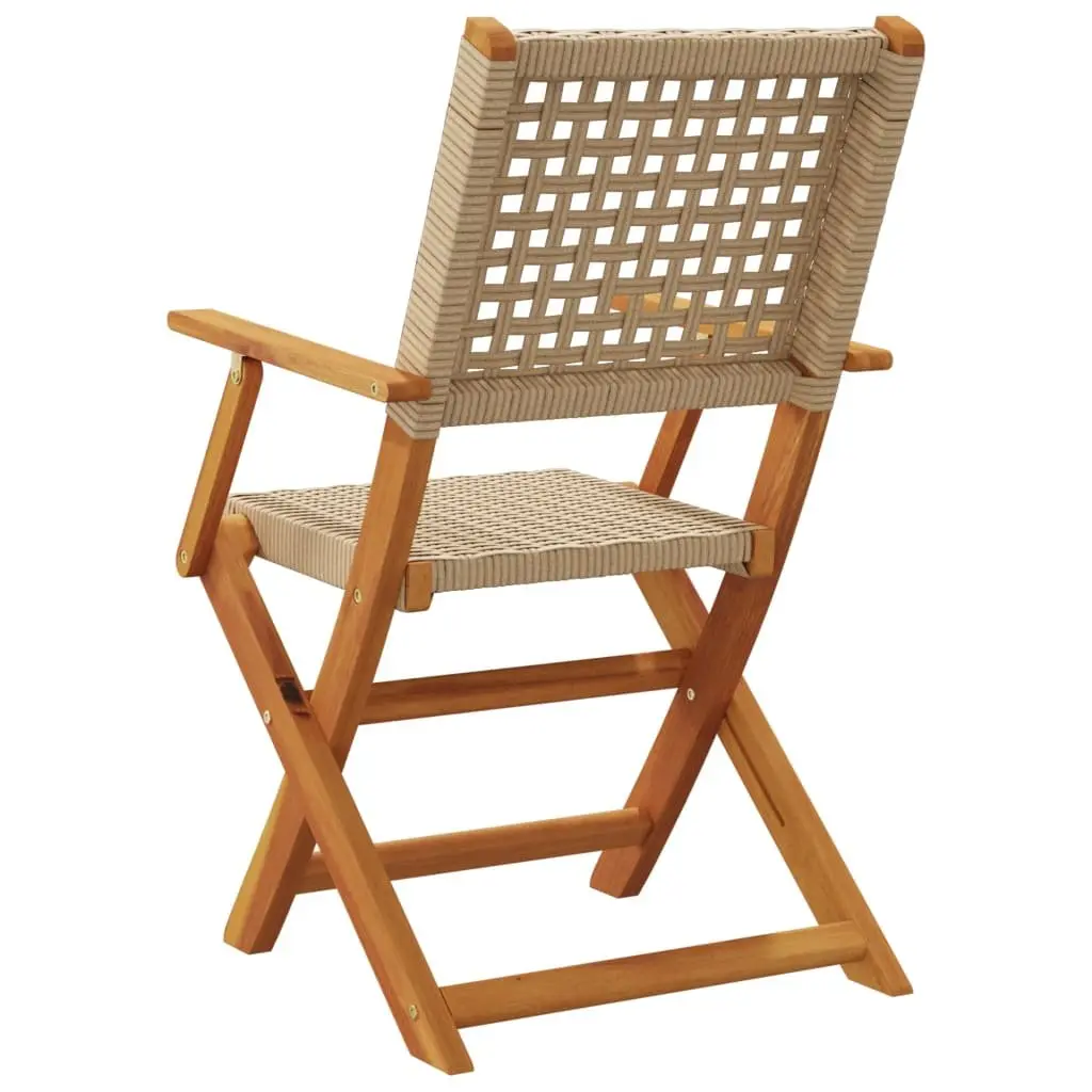 Outdoor Chairs Foldable Garden Seating 2 pcs Beige Acacia Wood Poly Rattan