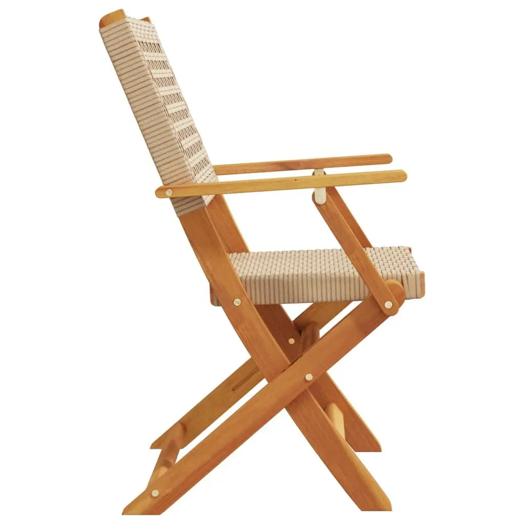 Outdoor Chairs Foldable Garden Seating 2 pcs Beige Acacia Wood Poly Rattan