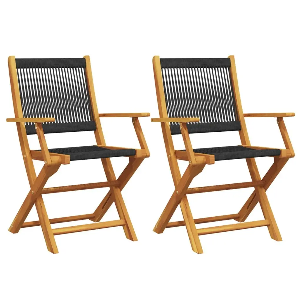 Outdoor Garden Chairs Set of 2 Black Folding Wooden Seating Patio Furniture