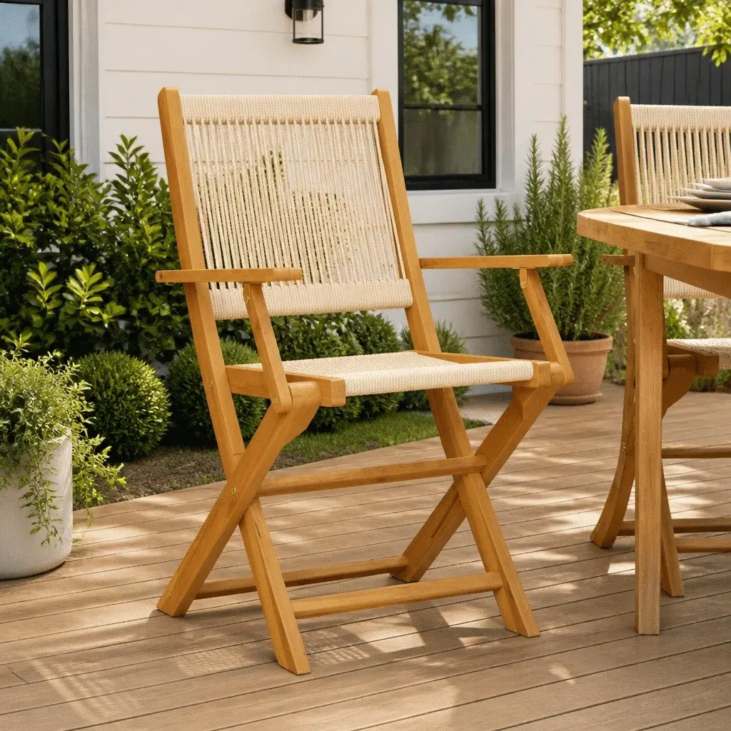 Garden Chairs 2 Pcs Beige Outdoor Seating Acacia Wood Folding Portable Design
