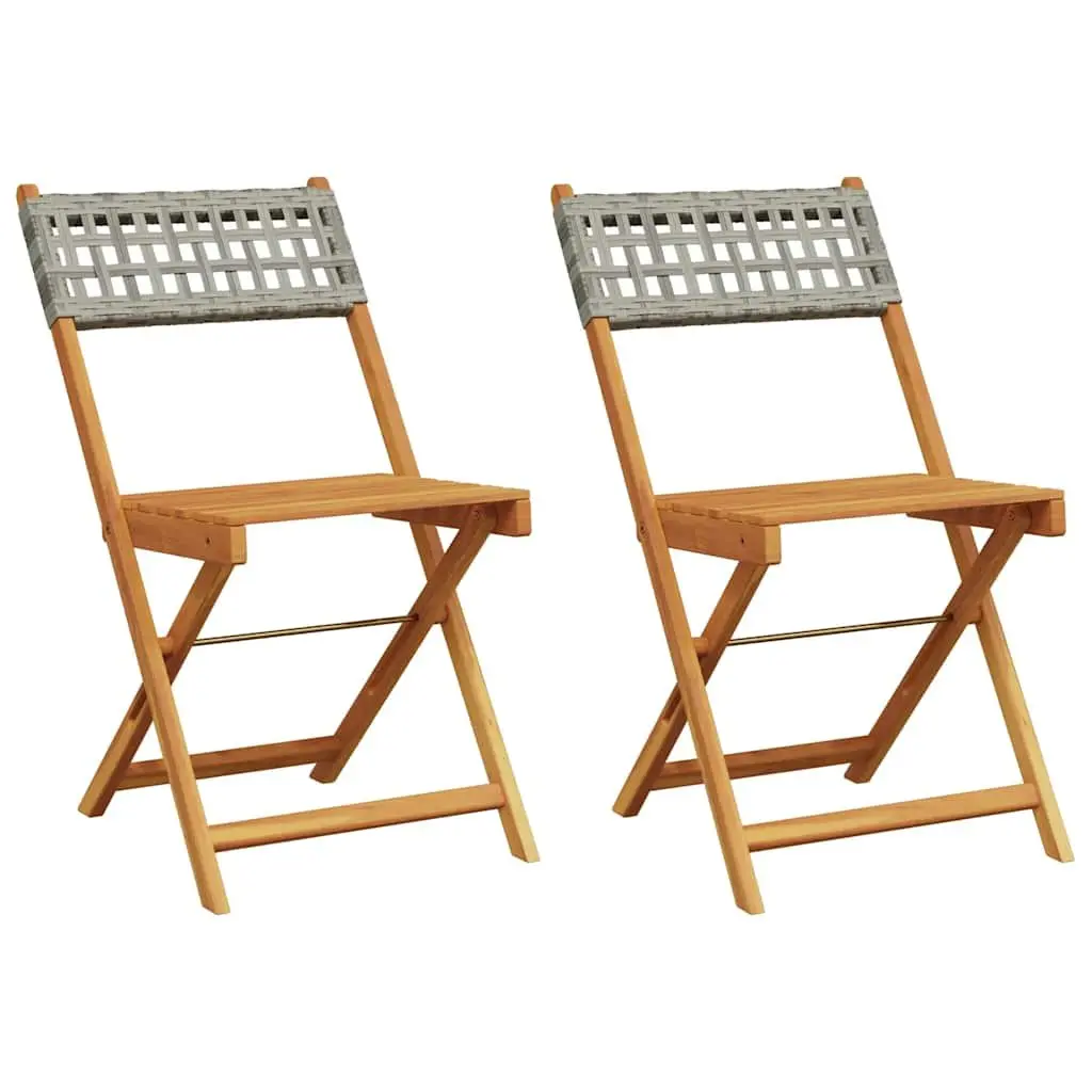 Bistro Chairs Outdoor Folding Garden Seating 2 pcs Grey Acacia Wood Rattan