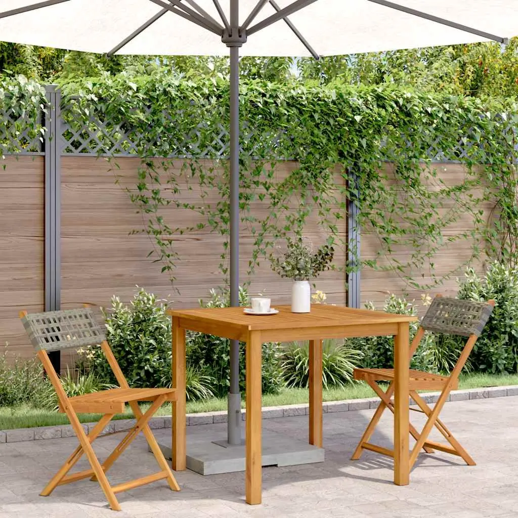 Bistro Chairs Outdoor Folding Garden Seating 2 pcs Grey Acacia Wood Rattan