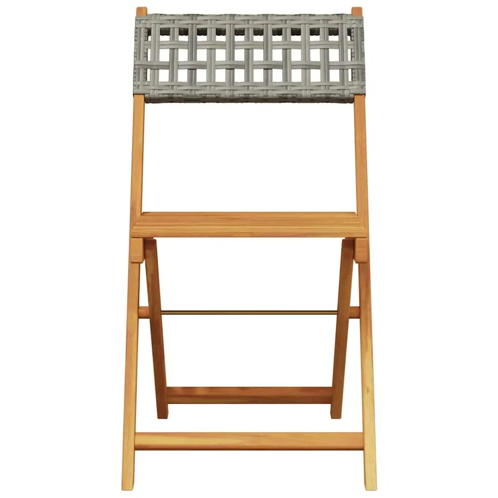 Bistro Chairs Outdoor Folding Garden Seating 2 pcs Grey Acacia Wood Rattan