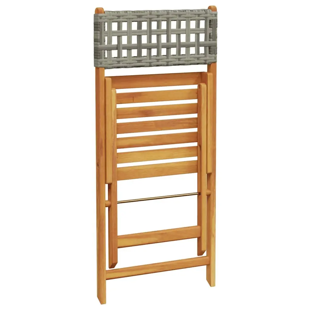 Bistro Chairs Outdoor Folding Garden Seating 2 pcs Grey Acacia Wood Rattan