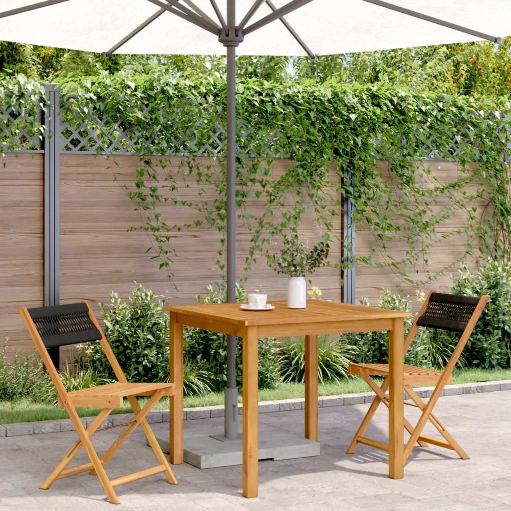 Outdoor Bistro Chairs 2 pcs Black Solid Wood Acacia Rope Backrest Folding