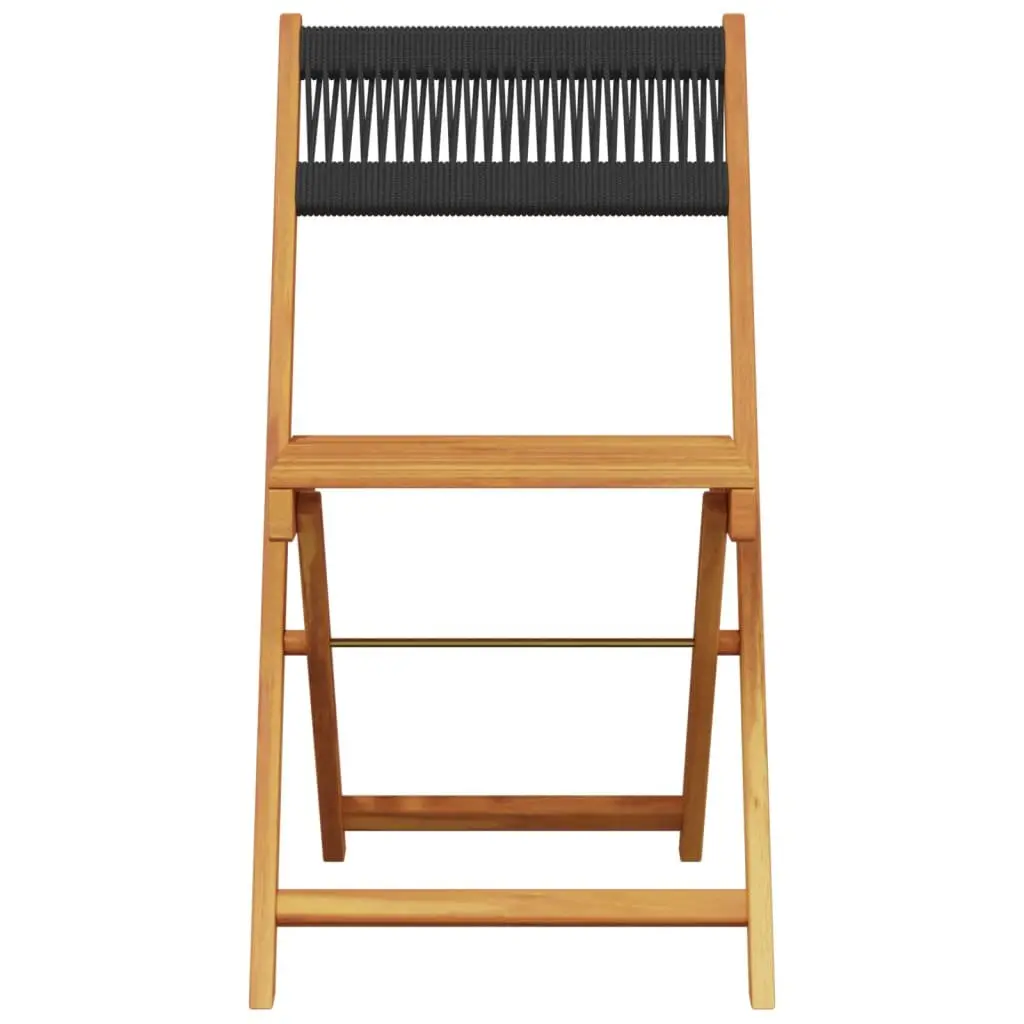 Outdoor Bistro Chairs 2 pcs Black Solid Wood Acacia Rope Backrest Folding