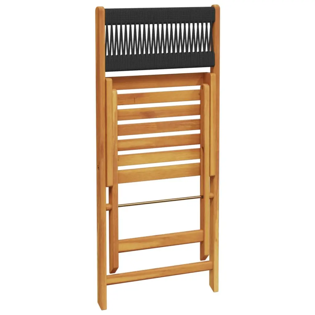 Outdoor Bistro Chairs 2 pcs Black Solid Wood Acacia Rope Backrest Folding