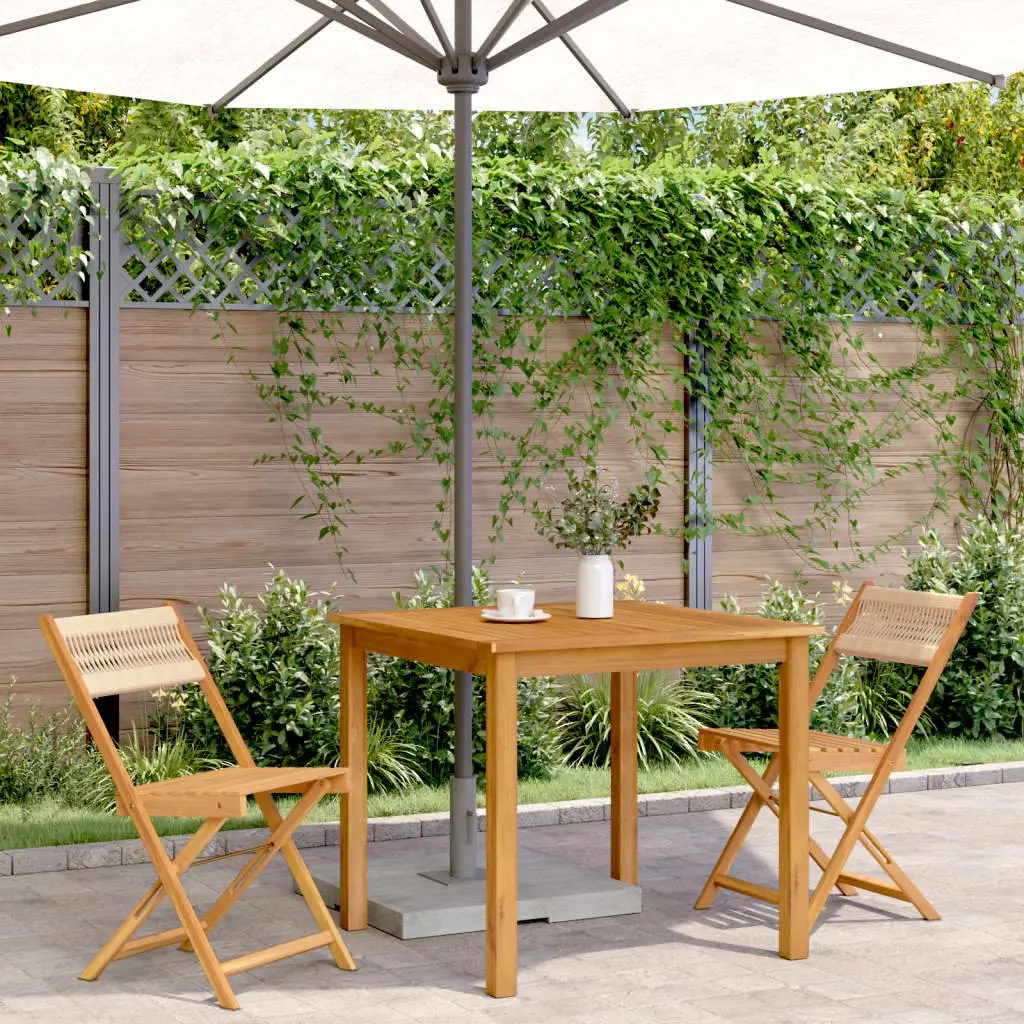 Bistro Chairs Set of 2 Outdoor Dining Folding Beige Acacia Wood Rope Backrest