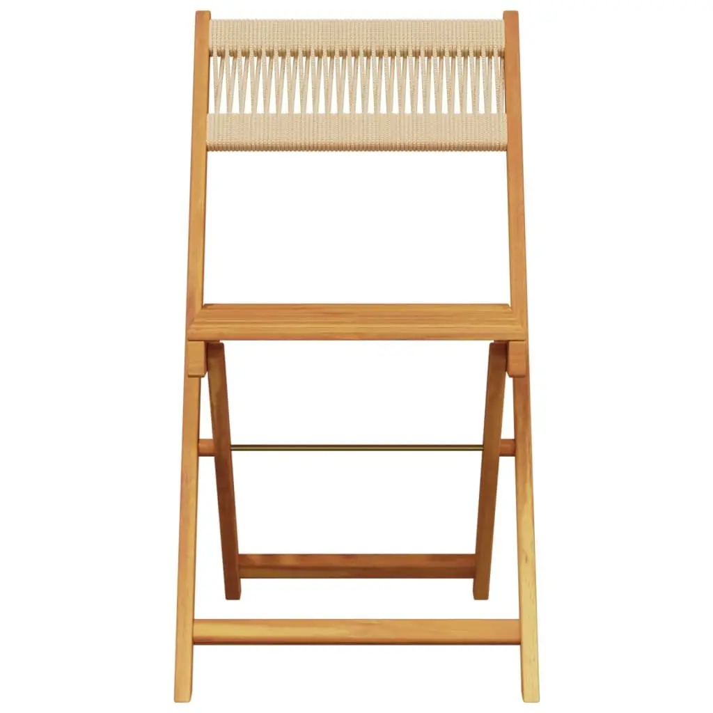 Bistro Chairs Set of 2 Outdoor Dining Folding Beige Acacia Wood Rope Backrest
