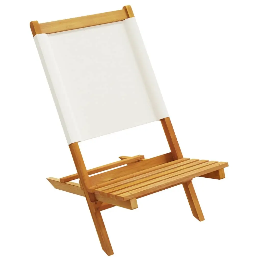 Folding Outdoor Garden Chairs Set 2 pcs Backrest White Acacia Wood Fabric