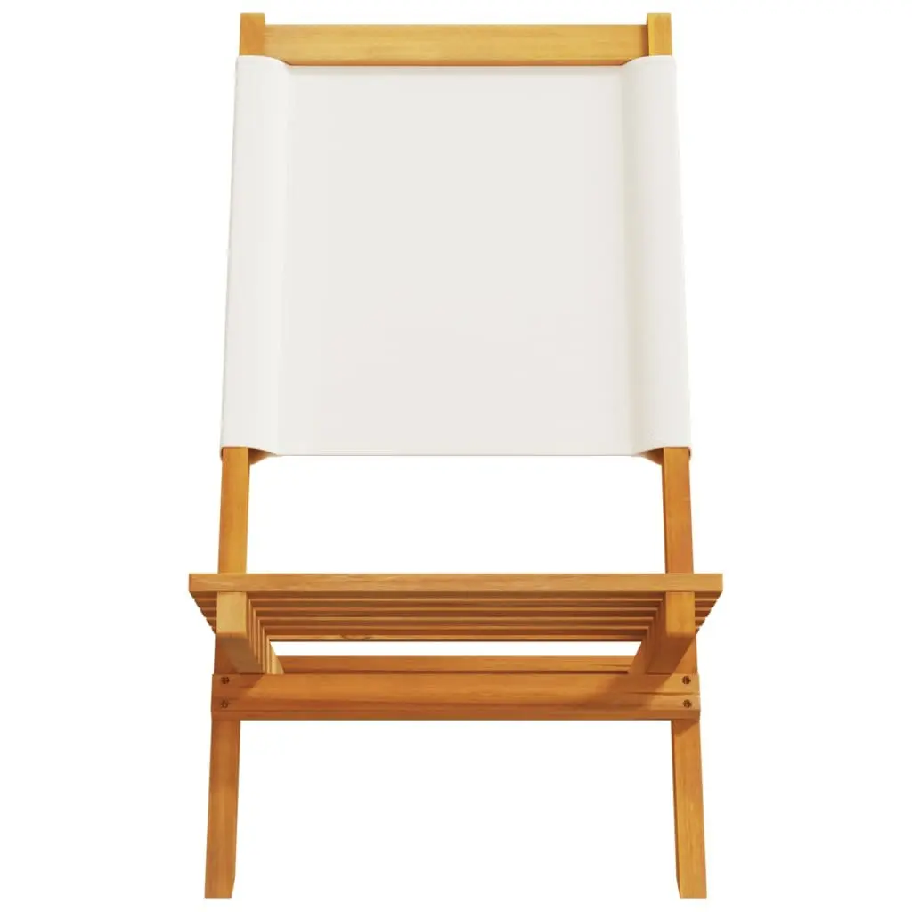 Folding Outdoor Garden Chairs Set 2 pcs Backrest White Acacia Wood Fabric