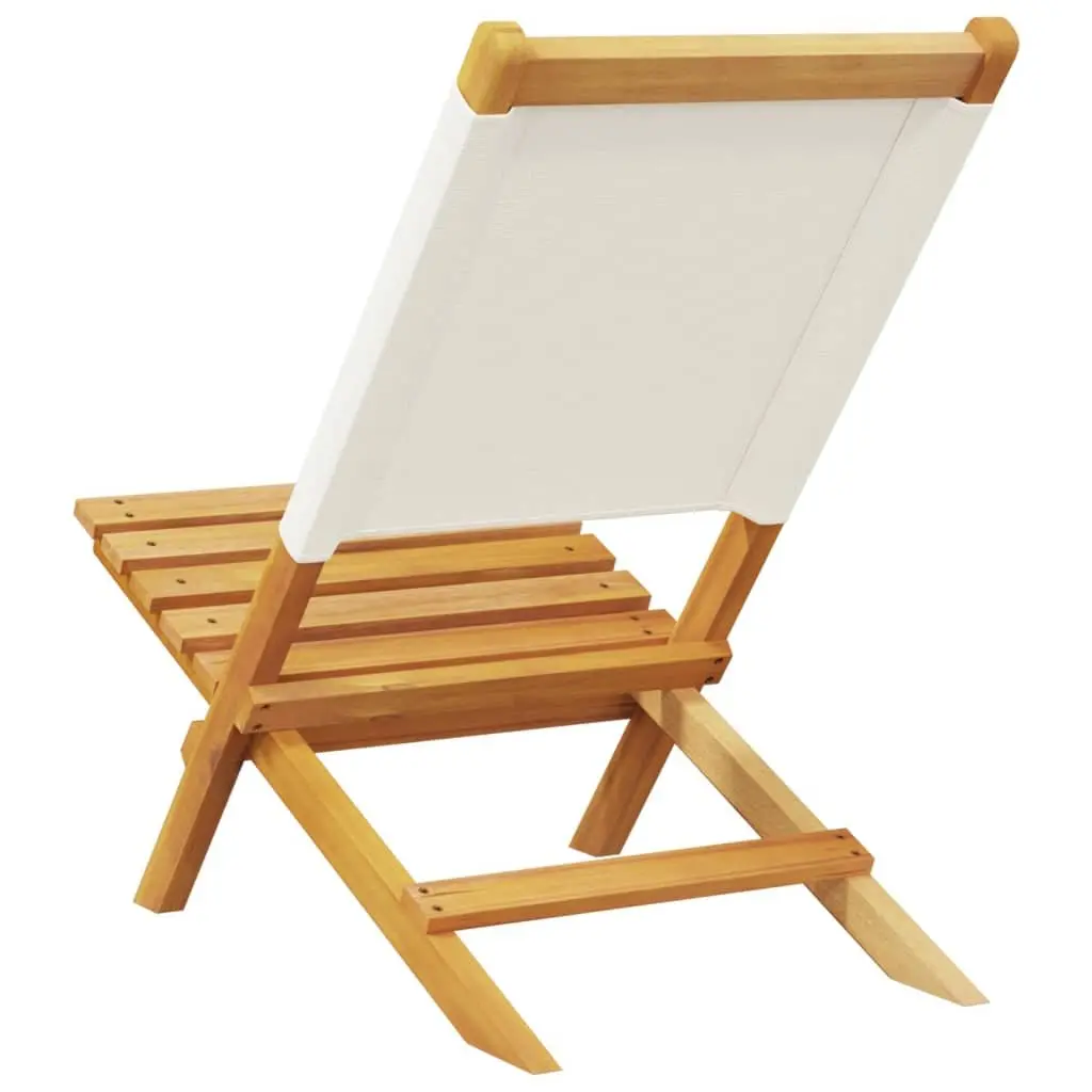 Folding Outdoor Garden Chairs Set 2 pcs Backrest White Acacia Wood Fabric