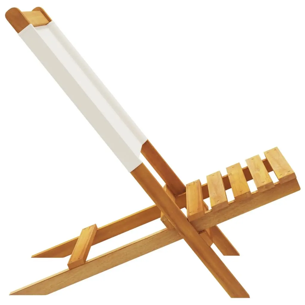 Folding Outdoor Garden Chairs Set 2 pcs Backrest White Acacia Wood Fabric