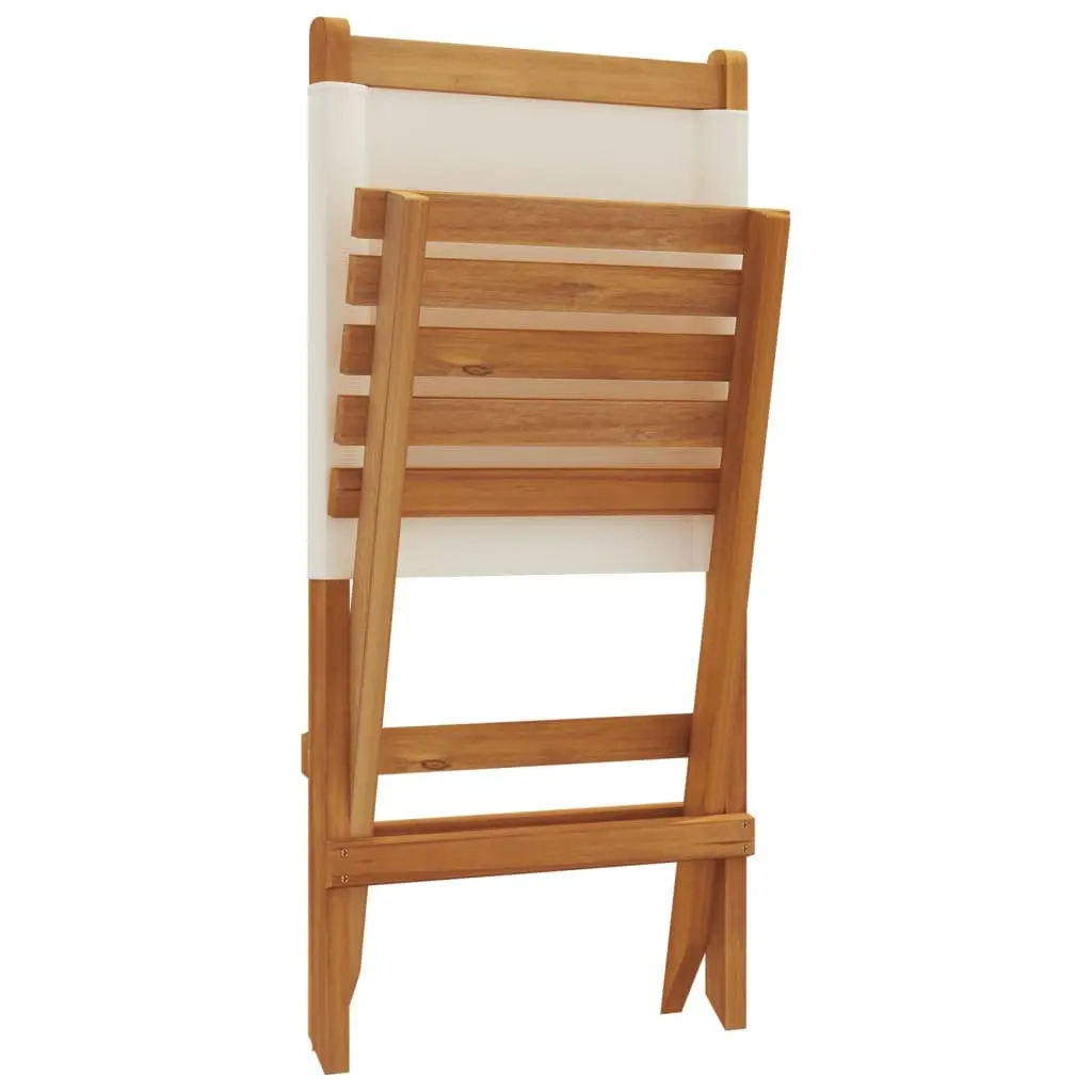 Folding Outdoor Garden Chairs Set 2 pcs Backrest White Acacia Wood Fabric