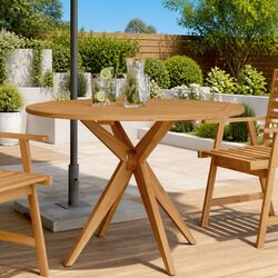 Round Garden Table Outdoor Patio Dining Furniture Solid Wood Acacia Slatted