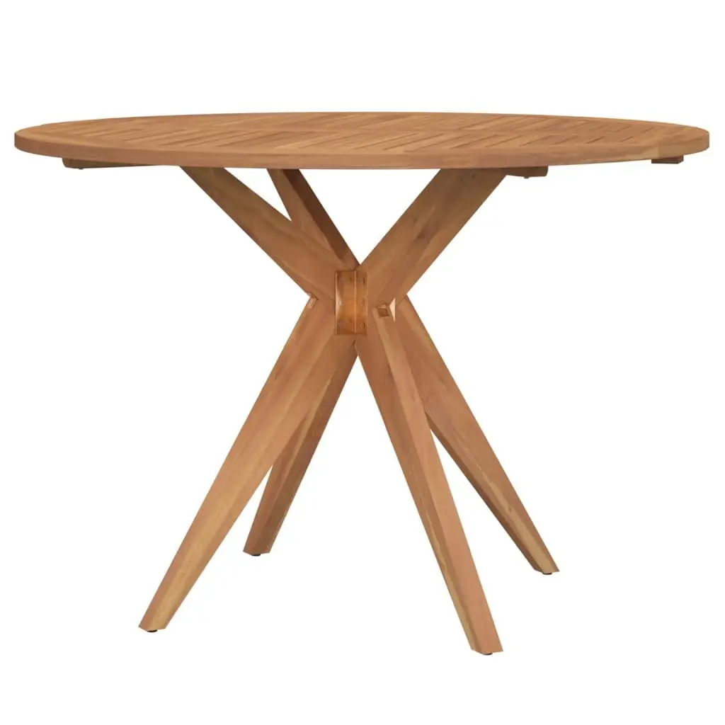 Round Garden Table Outdoor Dining 110 cm Brown Solid Acacia Wood Slatted