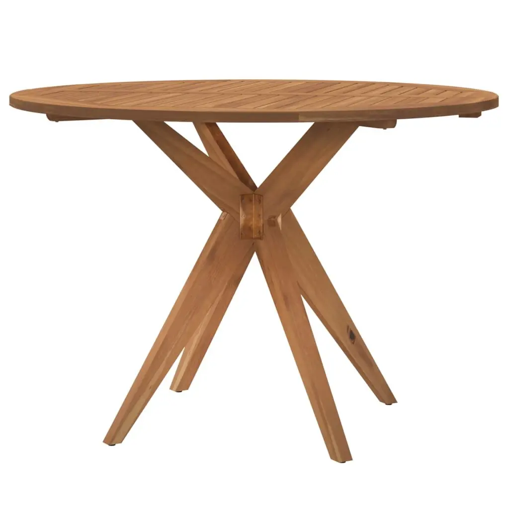 Round Garden Table Outdoor Dining 110 cm Brown Solid Acacia Wood Slatted