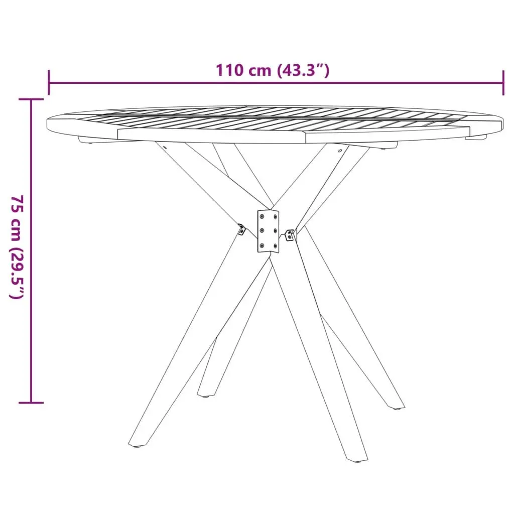 Round Garden Table Outdoor Dining 110 cm Brown Solid Acacia Wood Slatted