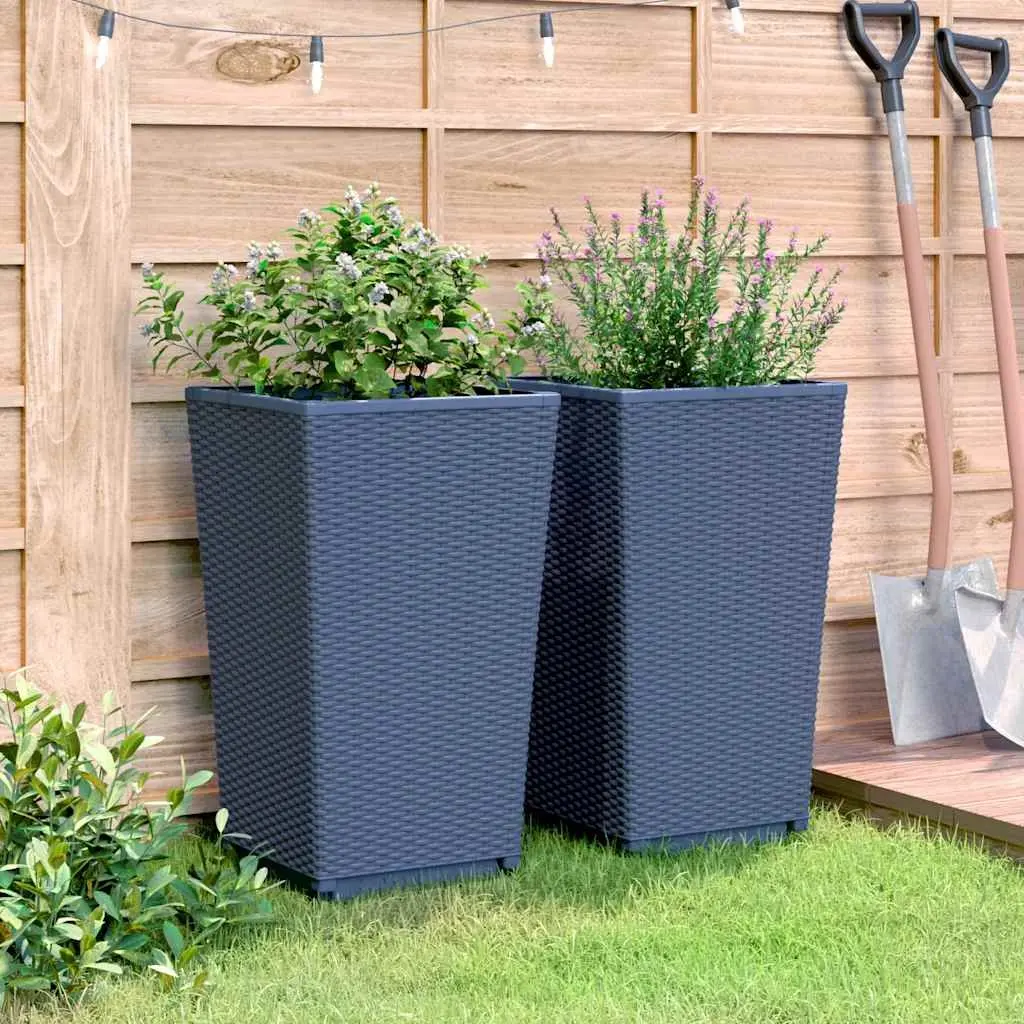 Garden Planters Outdoor Pot Rattan Look 32.5x57cm Grey 2 Piece Set