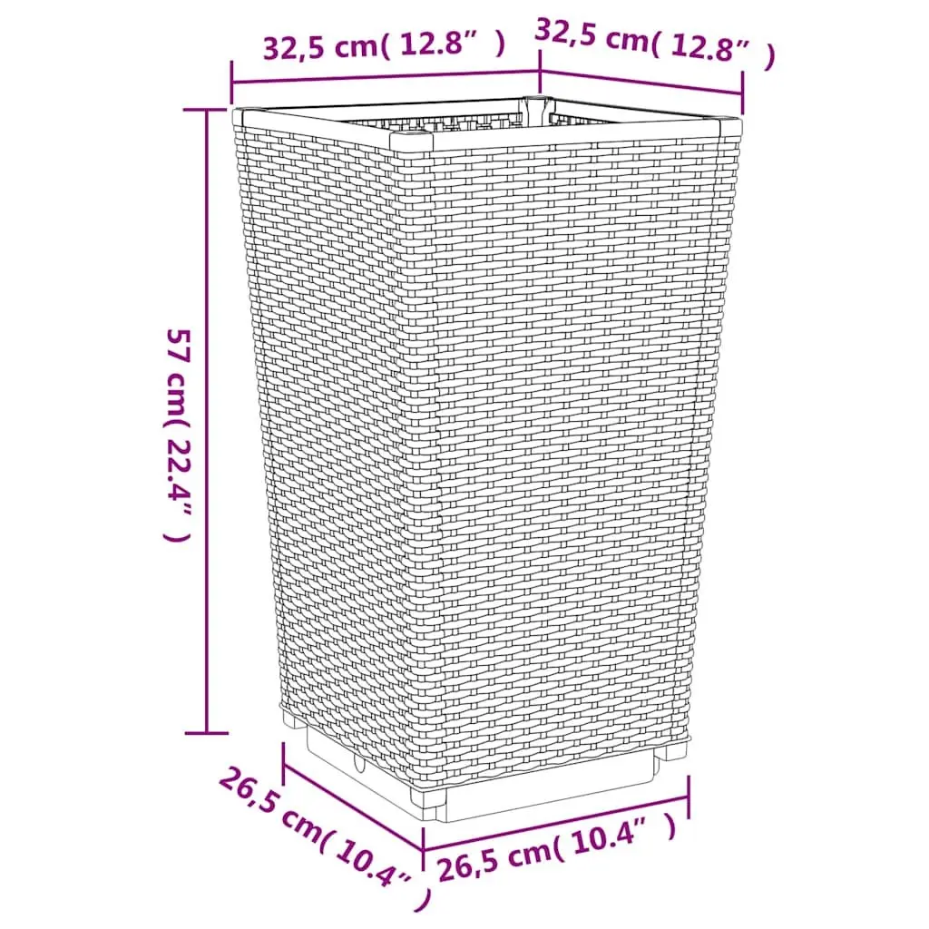 Garden Planters Outdoor Pot Rattan Look 32.5x57cm Grey 2 Piece Set