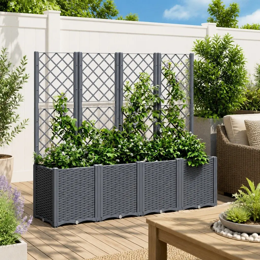 Garden Planter Trellis Support Outdoor Climbing Plants 160x40x140cm Grey