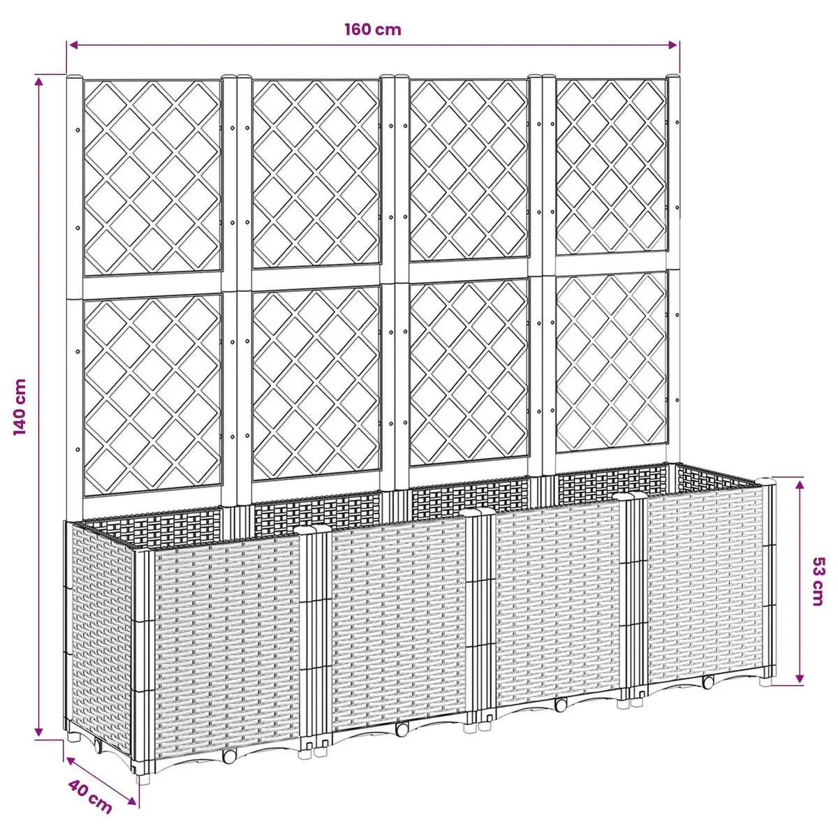 Garden Planter Trellis Support Outdoor Climbing Plants 160x40x140cm Grey