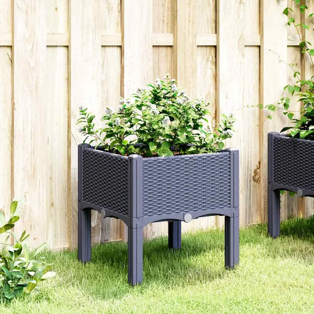 Garden Planter Box Outdoor Raised Plant Pot Grey Rattan Look 40 x 40 x 42 cm