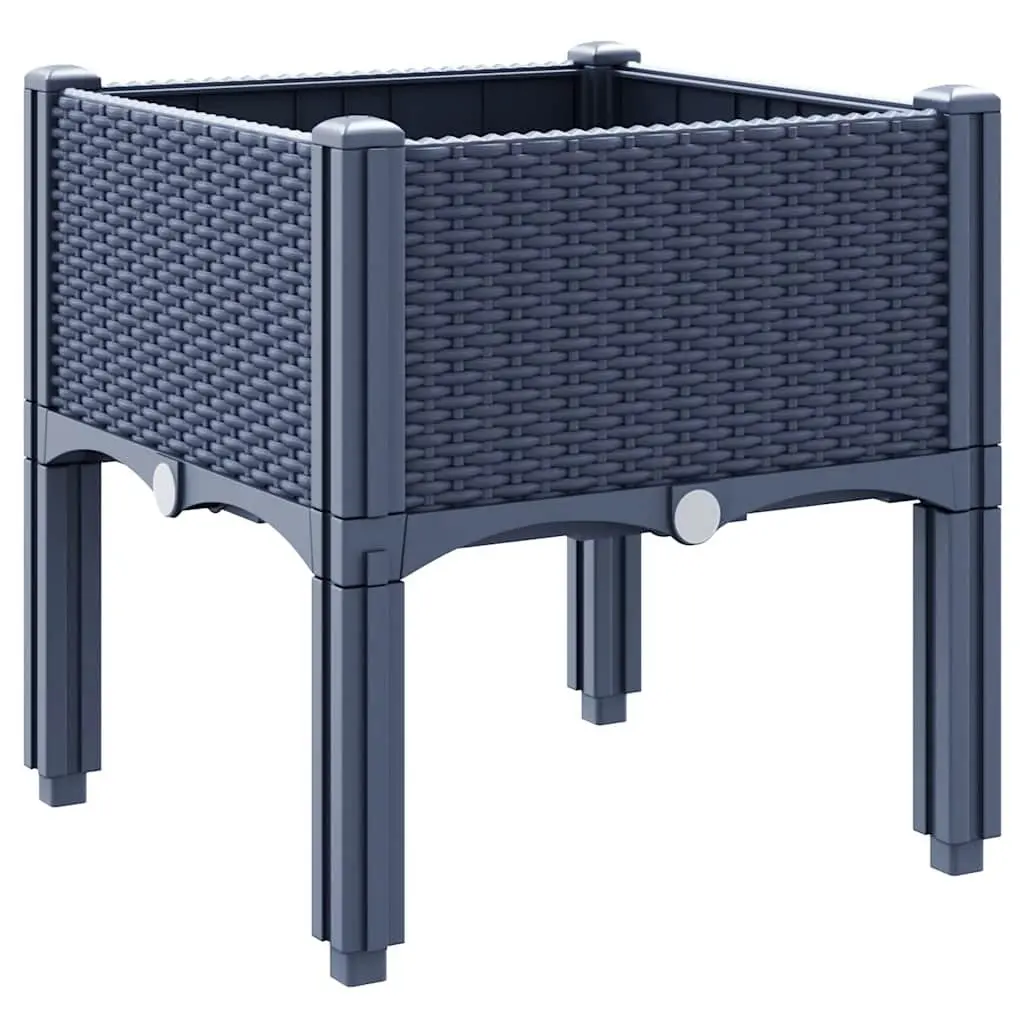 Garden Planter Box Outdoor Raised Plant Pot Grey Rattan Look 40 x 40 x 42 cm