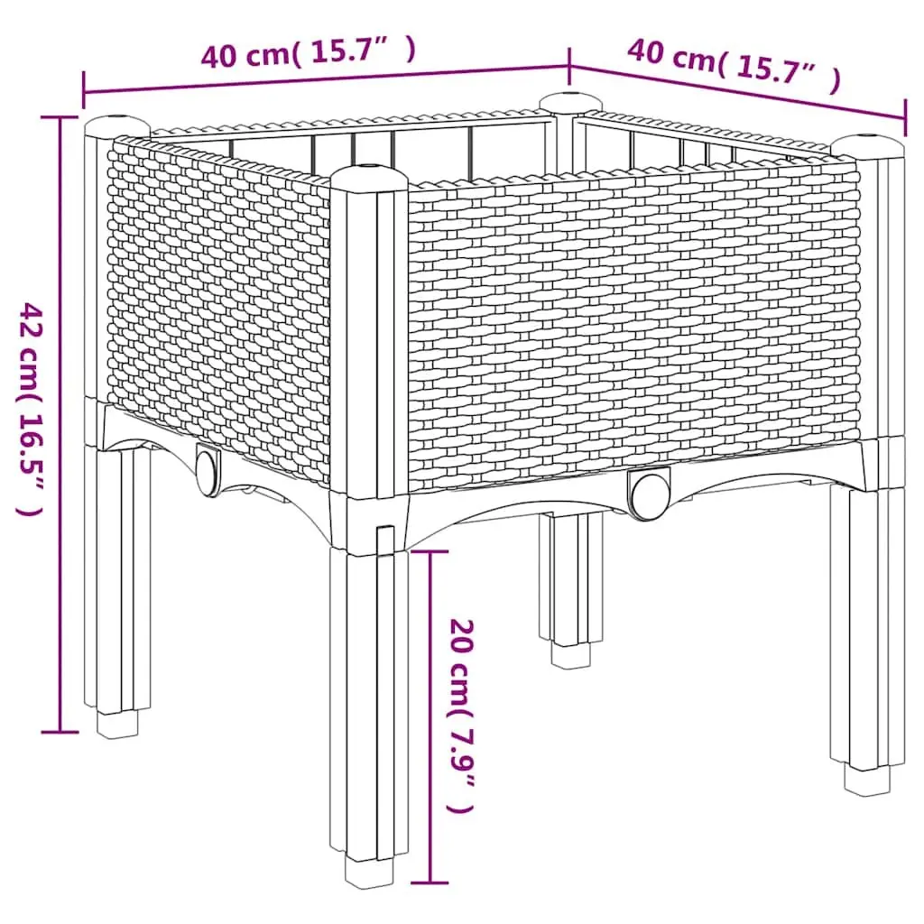 Garden Planter Box Outdoor Raised Plant Pot Grey Rattan Look 40 x 40 x 42 cm