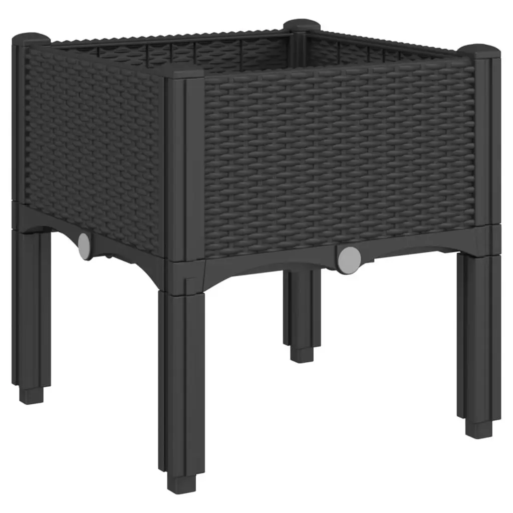 Garden Planter Box Elevated Rattan Black 40x40x42cm Outdoor Patio