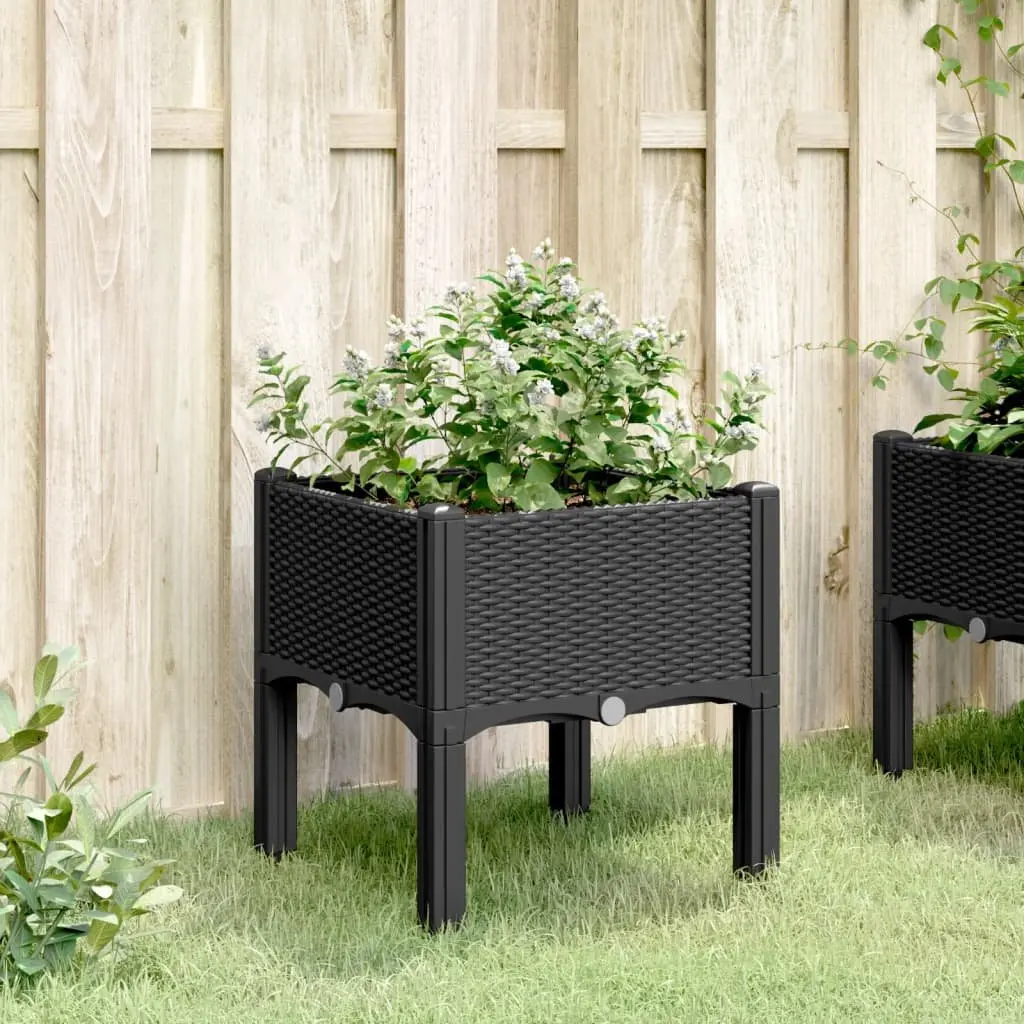 Garden Planter Box Elevated Rattan Black 40x40x42cm Outdoor Patio