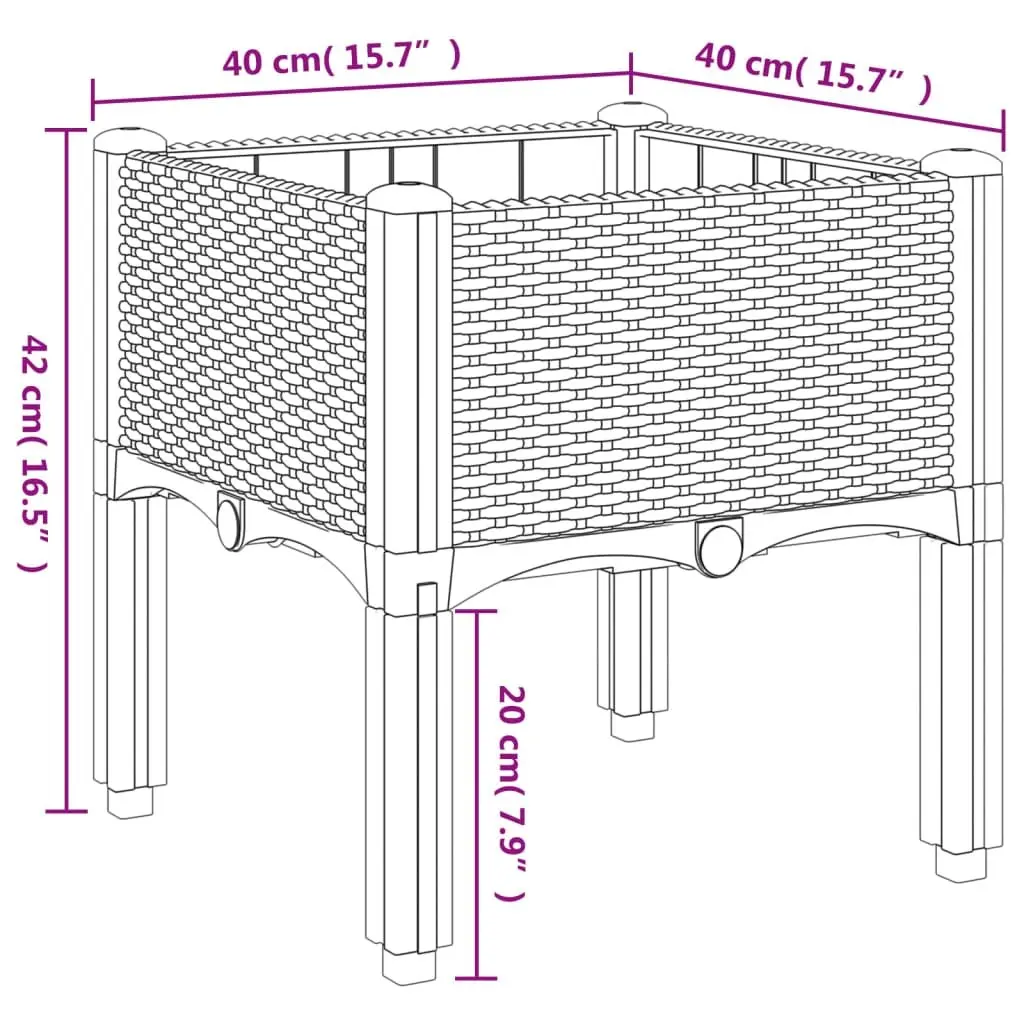 Garden Planter Box Elevated Rattan Black 40x40x42cm Outdoor Patio